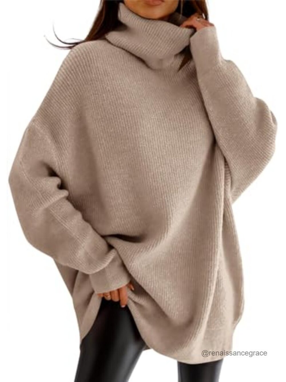 Womens Turtleneck Oversized Sweater Batwing Chunky Knit Pullover Jumper